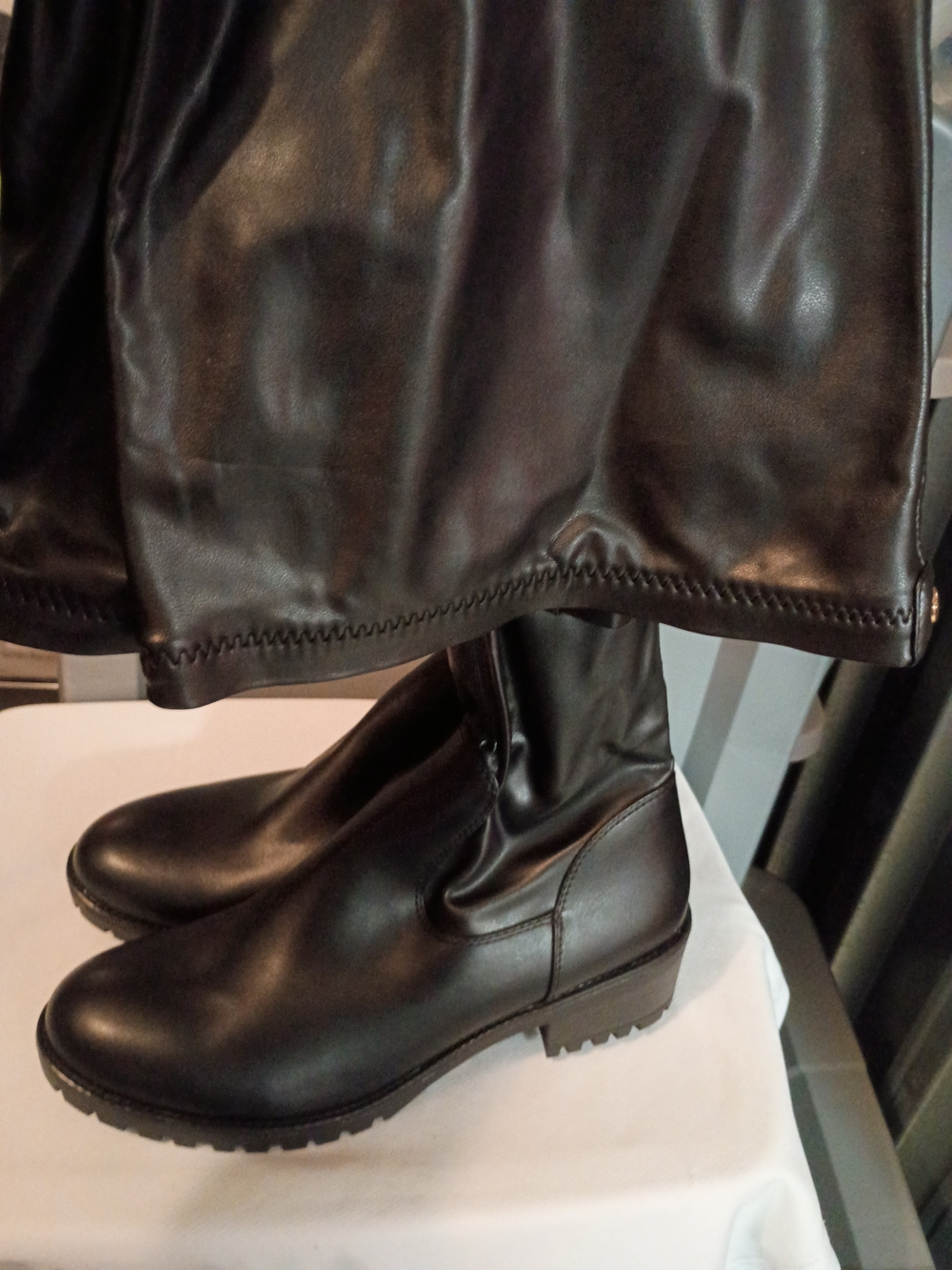 Women's Black Leather Ankle Boots Thigh High